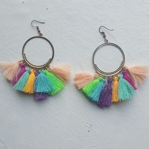 Multicolor Tassel Hoop Earrings